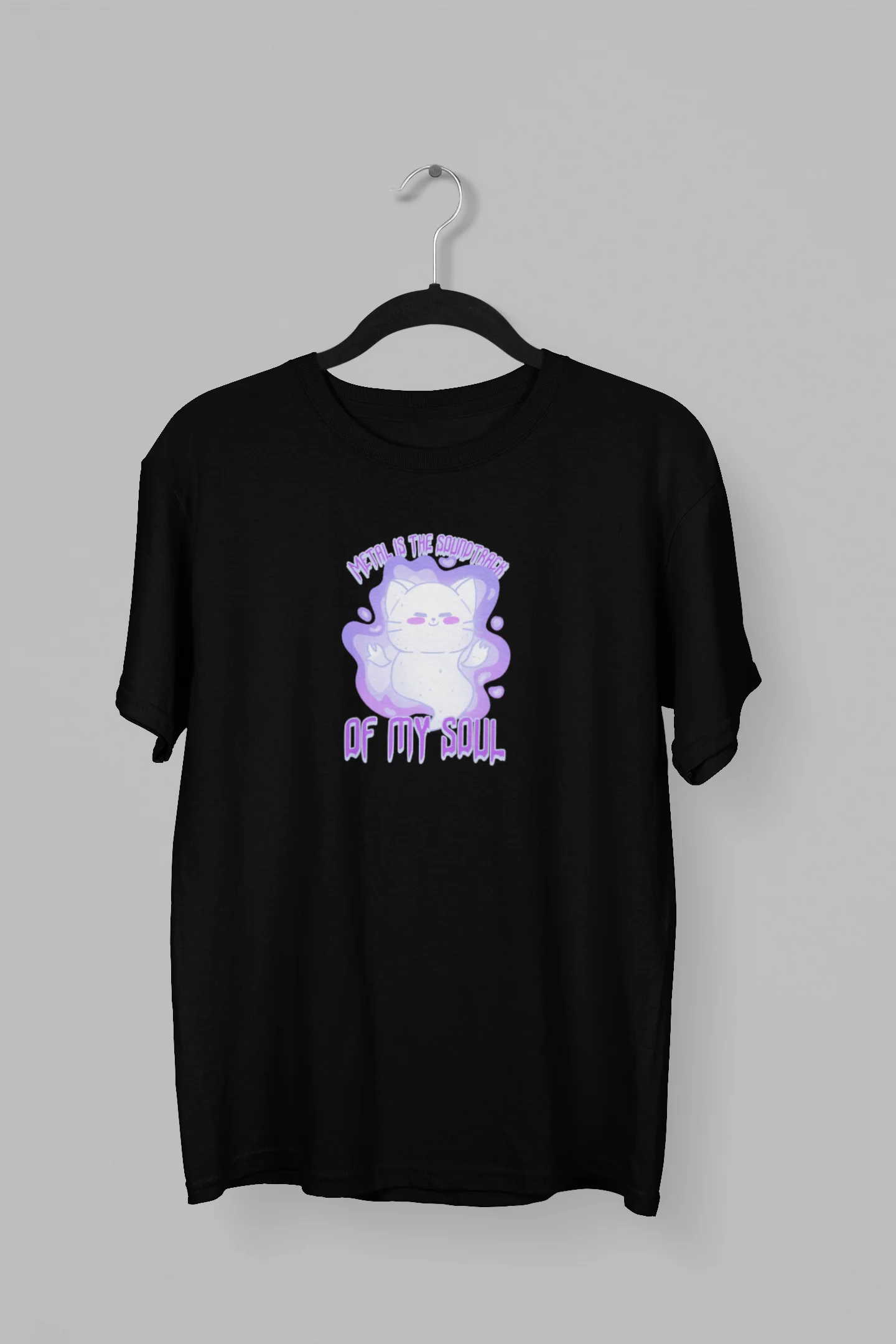 Remera de Gato con la frase Metal is the sound track of my soul