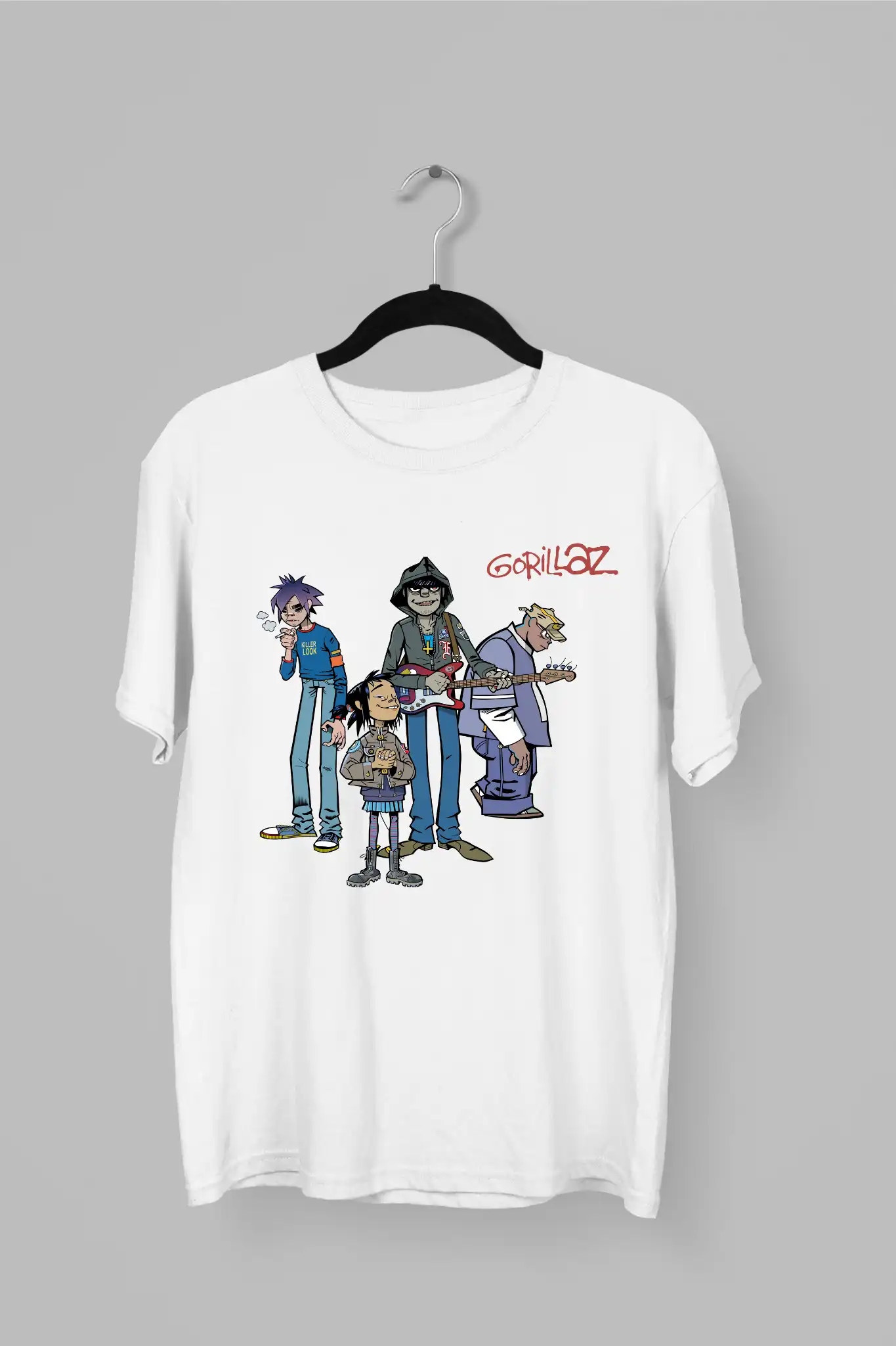 Remera de Gorillaz, remera con la imagen de los integrantes en caricaruras