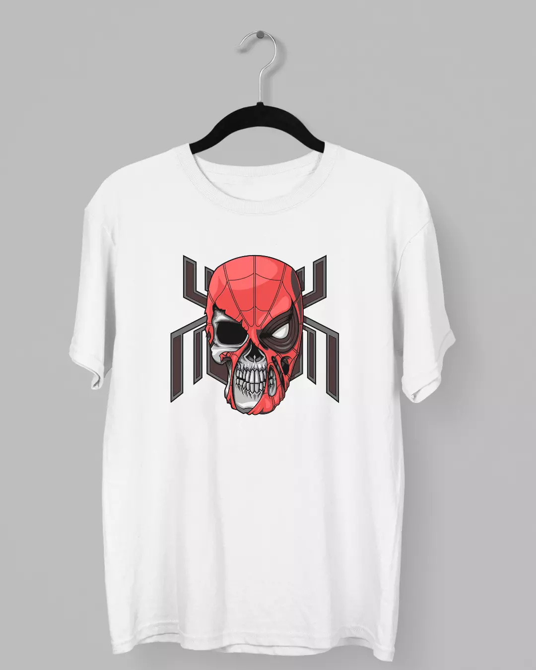 Remera con el rostro de Spiderman mitad mascara y mitad calavera
