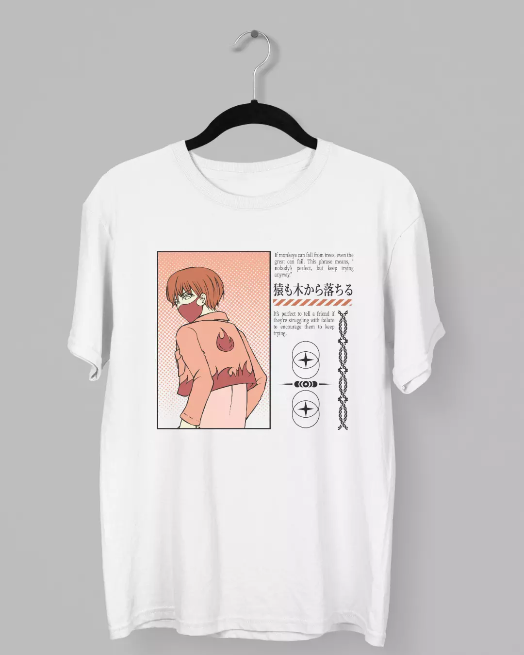 Remera con la imagen de una joven anime de espalda con tapabocas