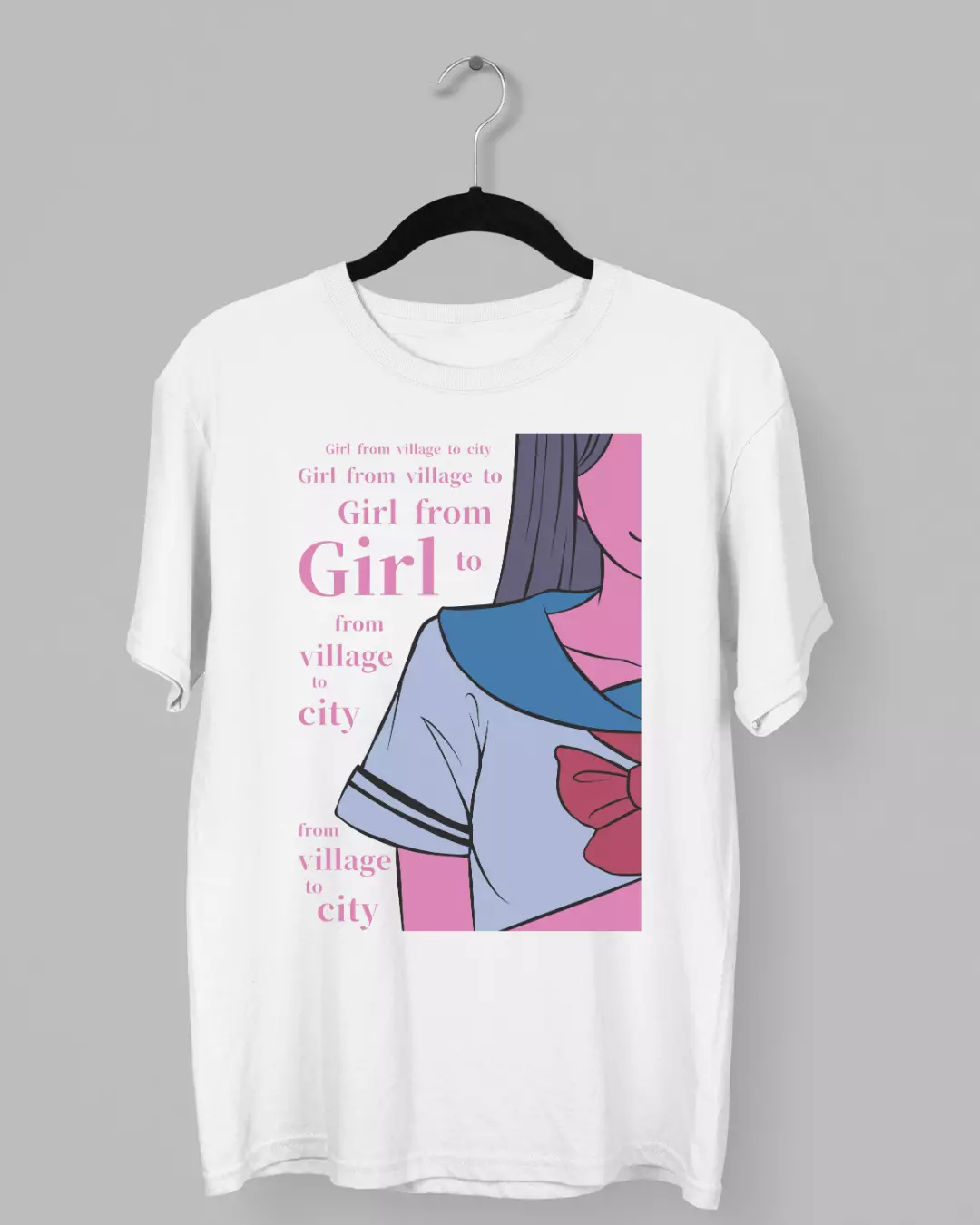 Remera con la frase "Girl from village to city"