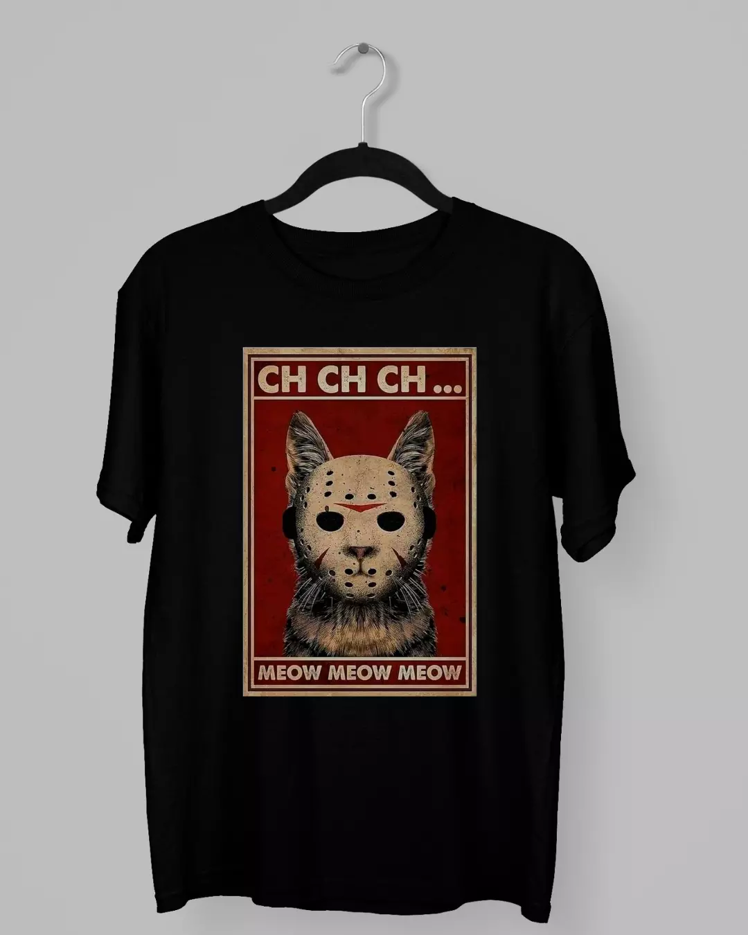 Remera de un gato con la mascara de Jason