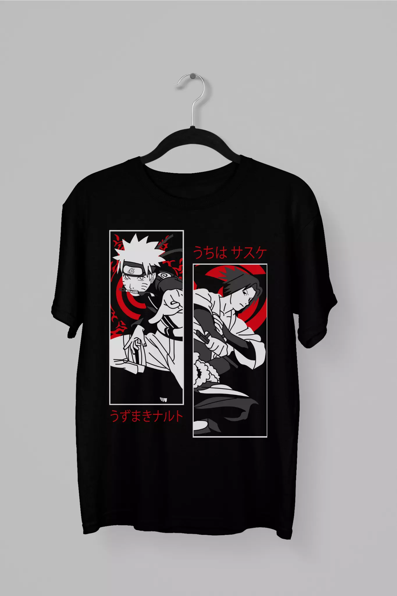 Remera con la imagen de Naruto y Sasuke en posicion de ataque