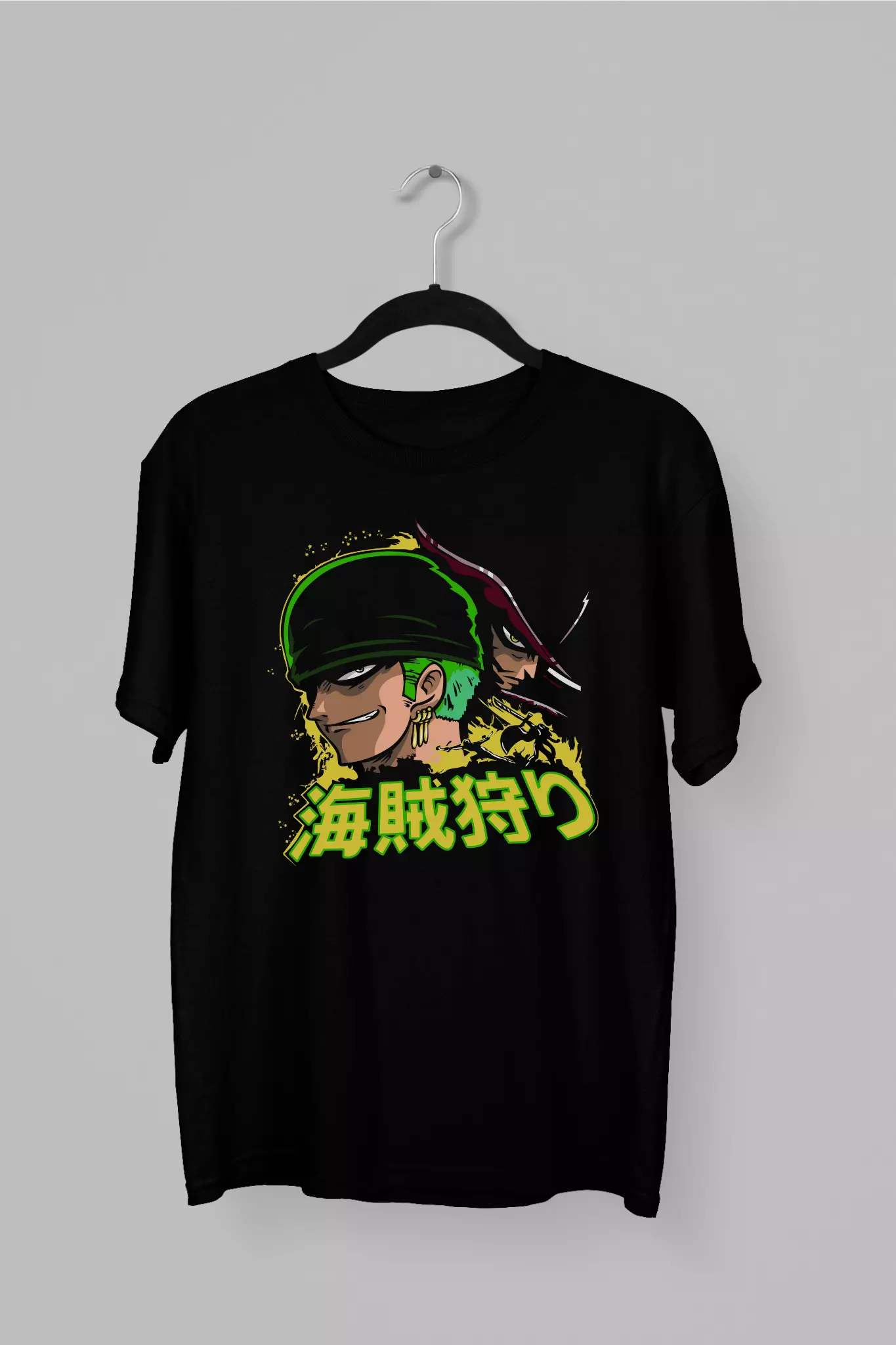 Remera con las caras de Zoro y Takanomi de One Piece mirando desafiantes