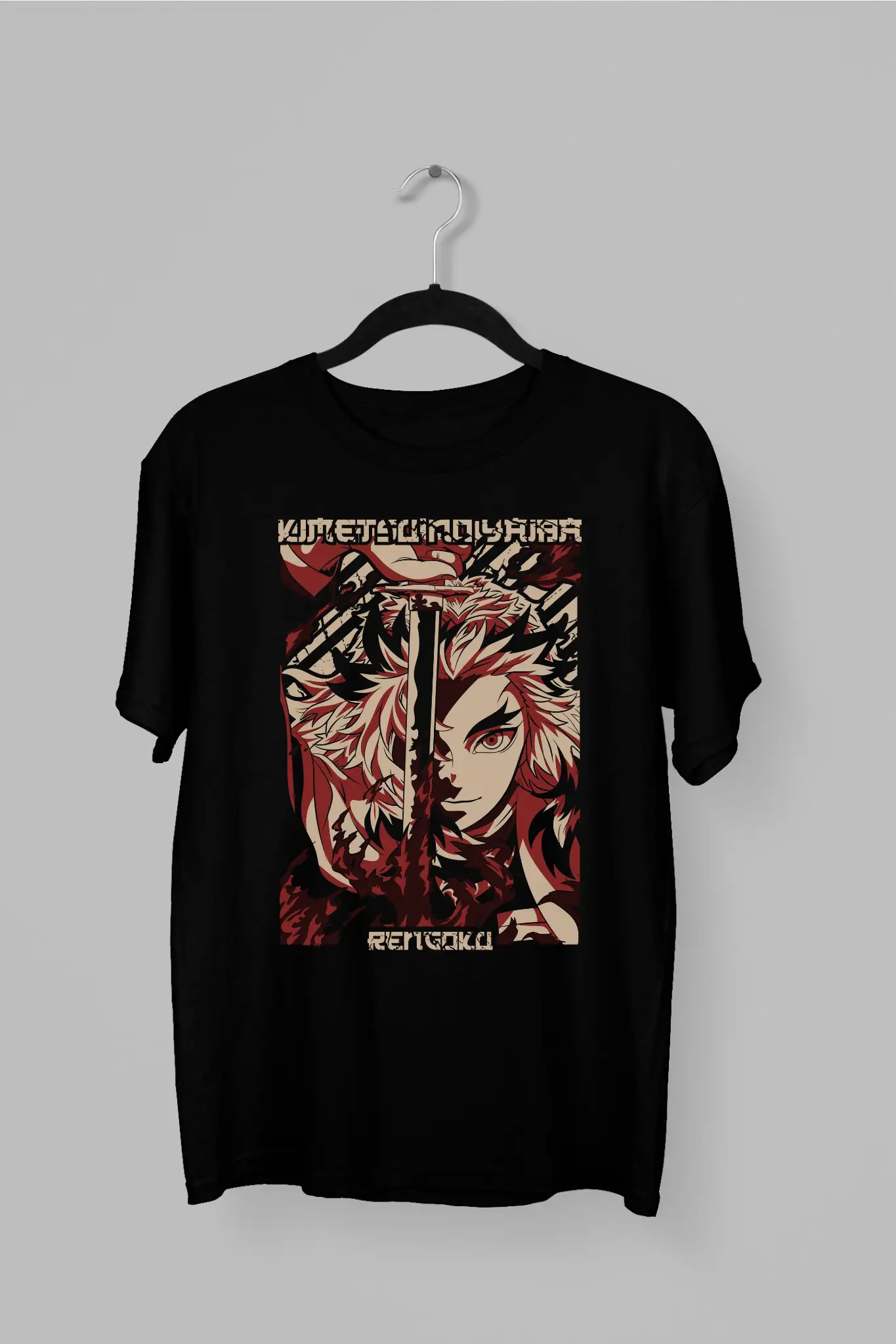 Remera con el diseño de Rengoku con su espada