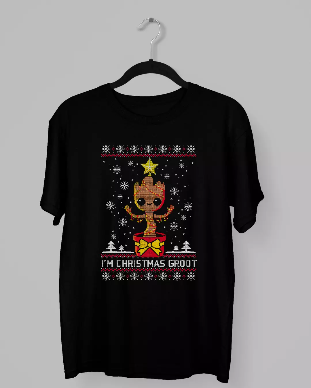 Remera navideña con Groot y la frase I'm Christmas Groot