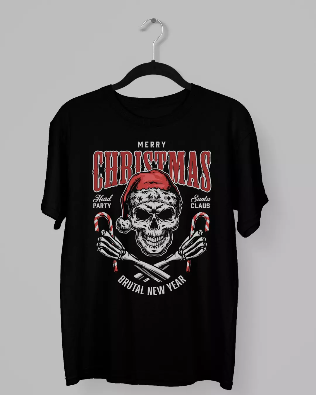 Remera Navideña con Calavera Merry Christmas Brutal New Year
