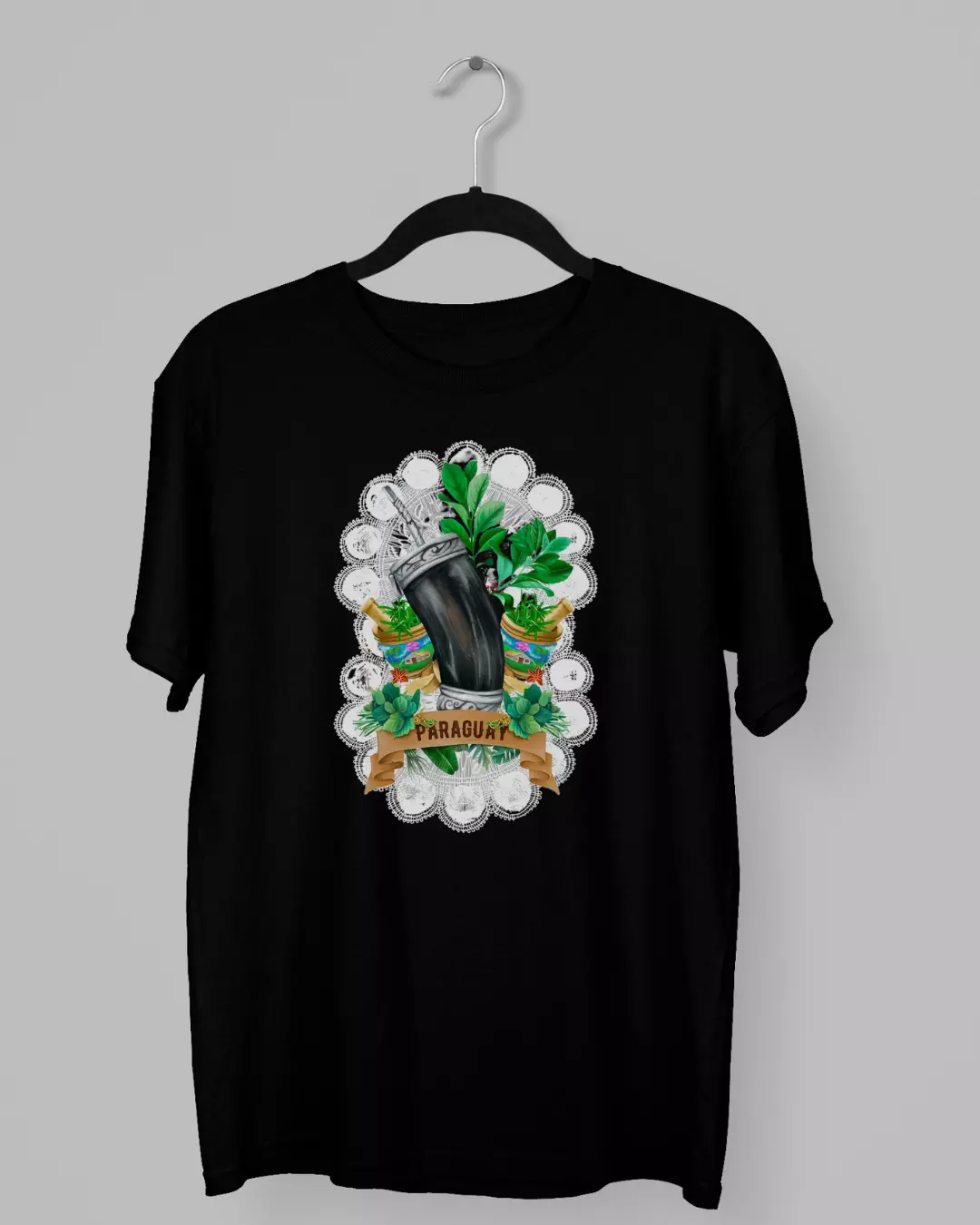 Remera de una Guampa con Ñanduti de fondo